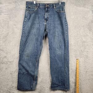 Open Trails Jeans Mens 34x30 Blue Denim Straight Leg Stonewash Classic Workwear